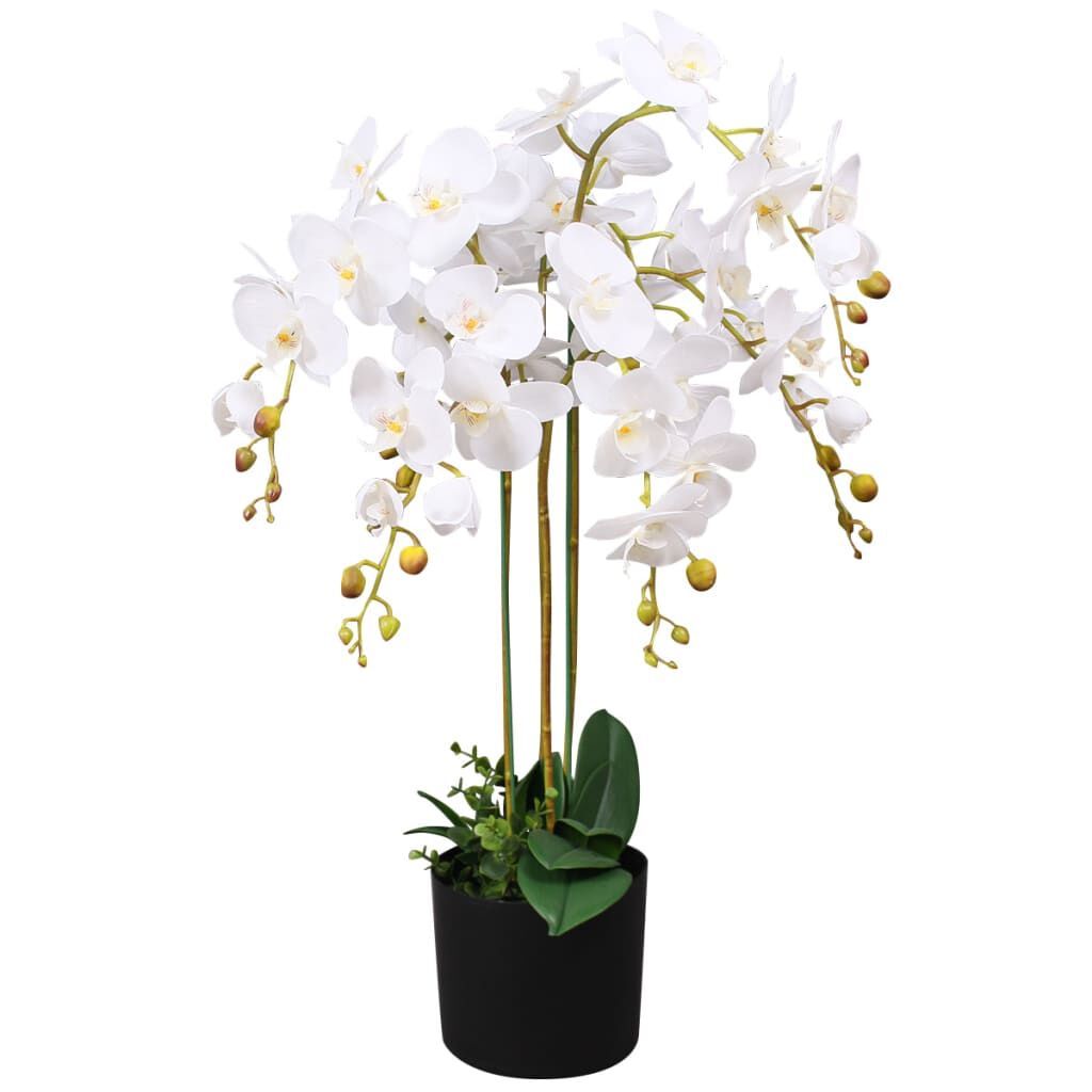 Umetna orhideja v loncu – bela, 75 cm